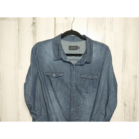 Ci Sono Denim Collection Button Down Chambray Shirt Dress Size Large - Picture 3 of 6